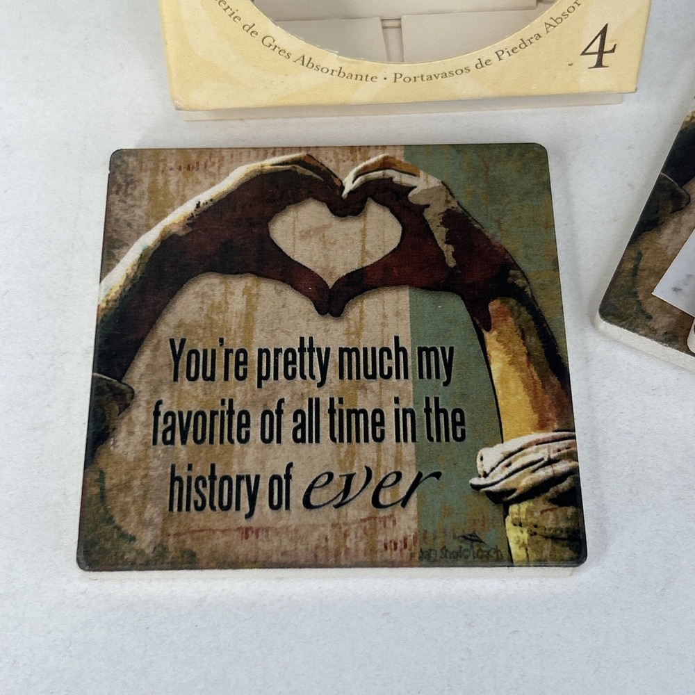 Counter Art Absorbent Stone Coasters Youre My Favorite Set 4 Love Finger‎ Heart